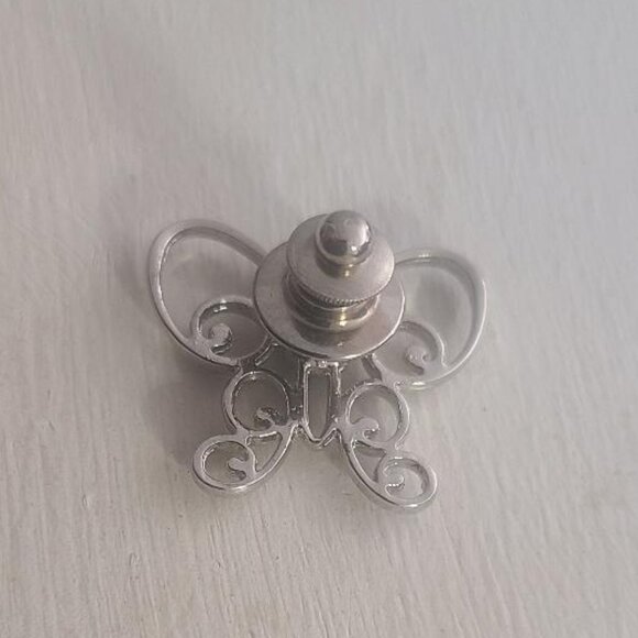 Silver Butterfly Aquamarine Rhinestone Lapel Pin Tie Tack Brooch - Vintage Love - Picture 3 of 4